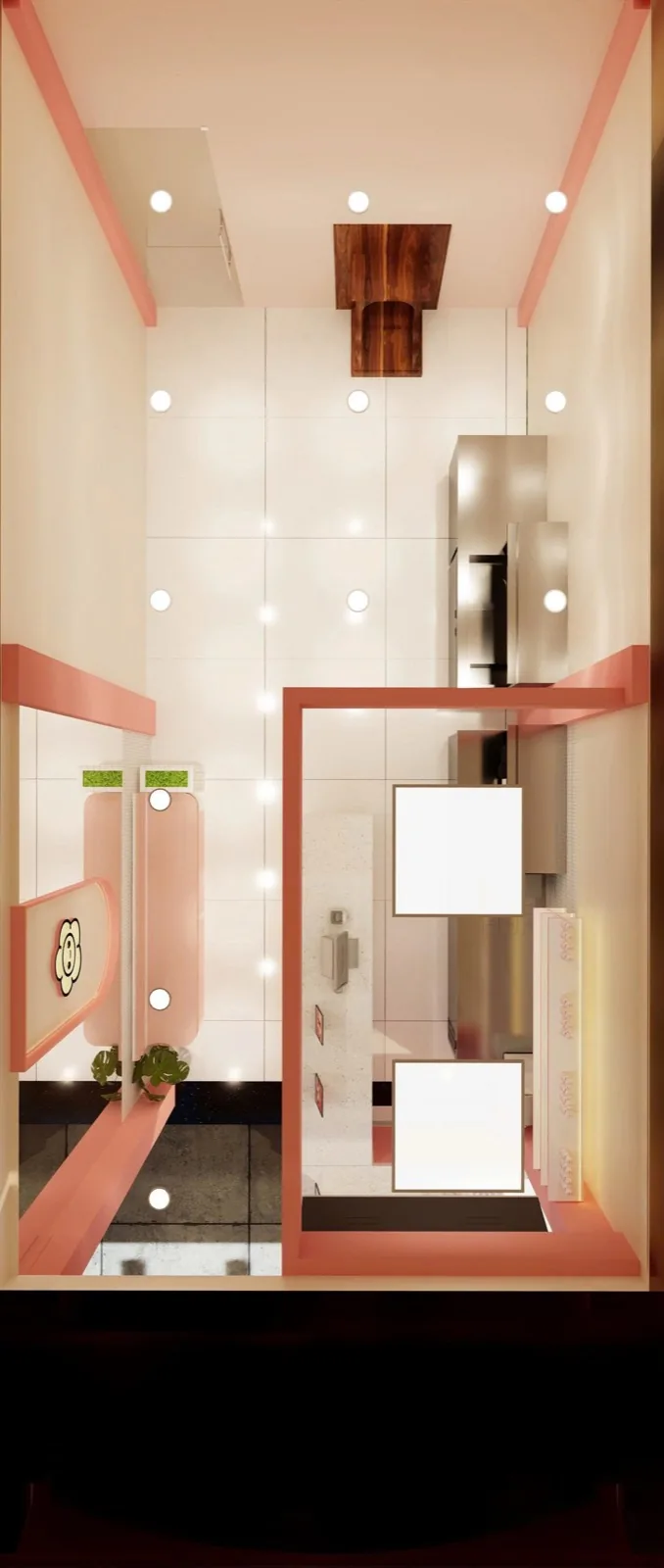 Phối cảnh 3D mặt bằng tiệm Góc Hoa nhìn từ trên xuống