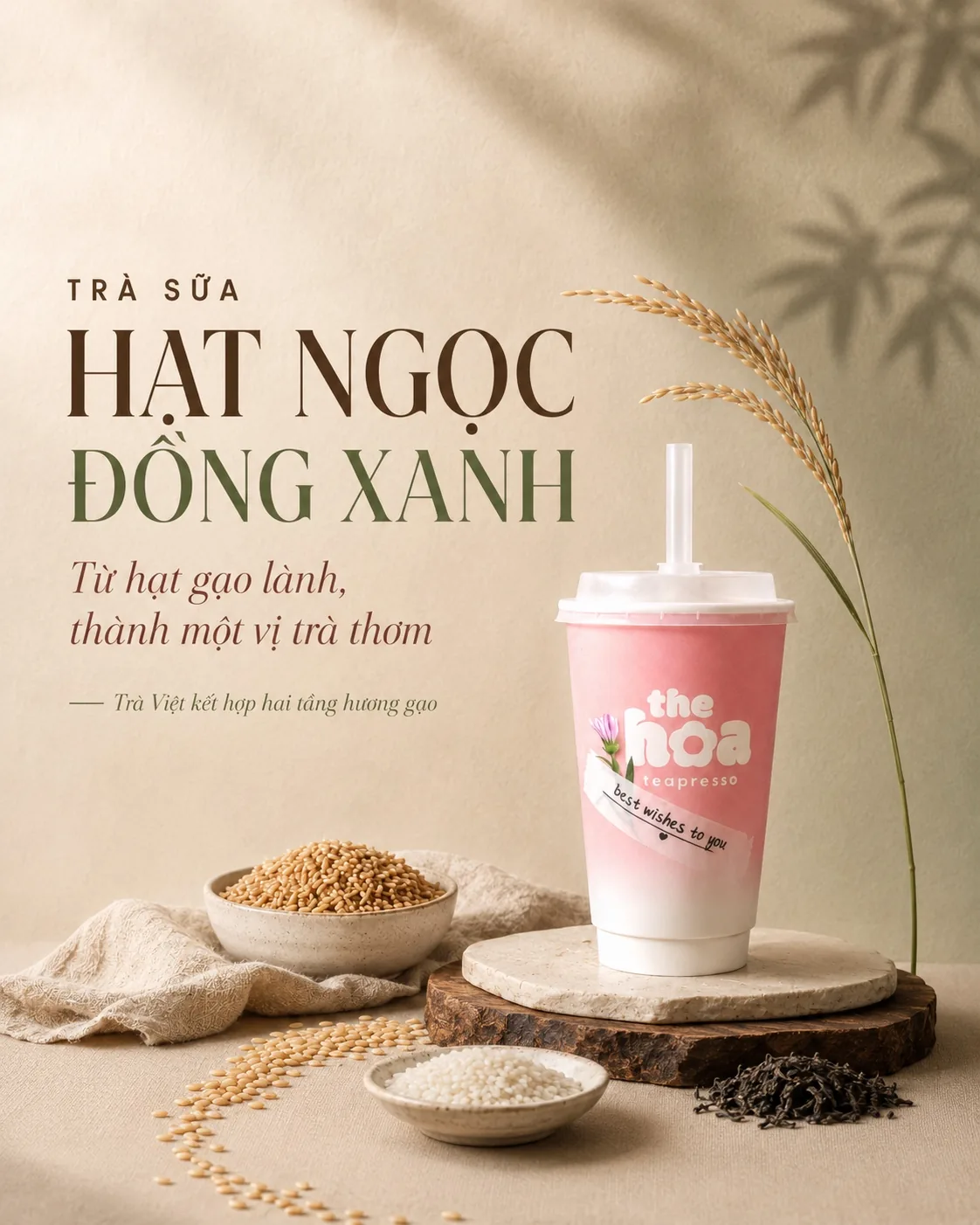 Poster Trà Sữa Hạt Ngọc Đồng Xanh - từ hạt gạo lành, thành một vị trà thơm