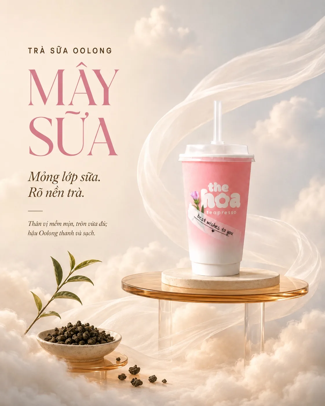 Poster Trà Sữa Oolong Mây Sữa - mỏng lớp sữa, rõ nền trà